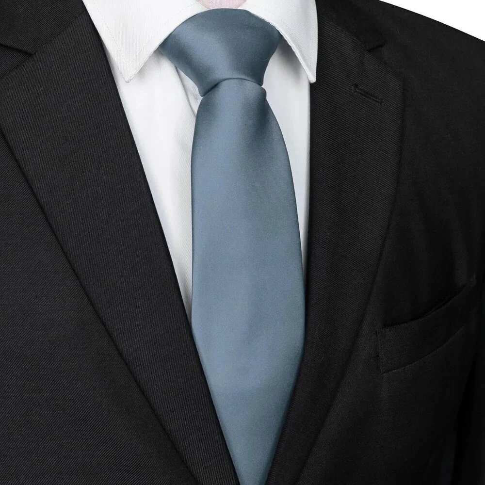Men's Grey Solid Pure Color Imported Polyester Formal Neck Ties